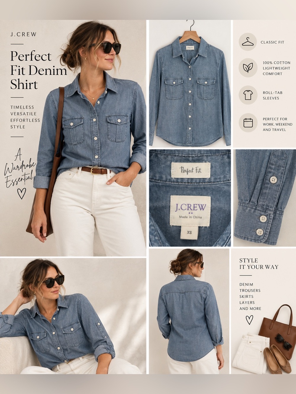 J. Crew Light Blue Perfect Fit Denim Button-Down Shirt